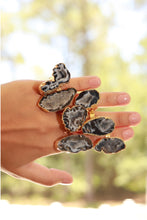 Load image into Gallery viewer, ADJUSTABLE GOLD PLATED GEODE AGATE CRYSTAL RING
