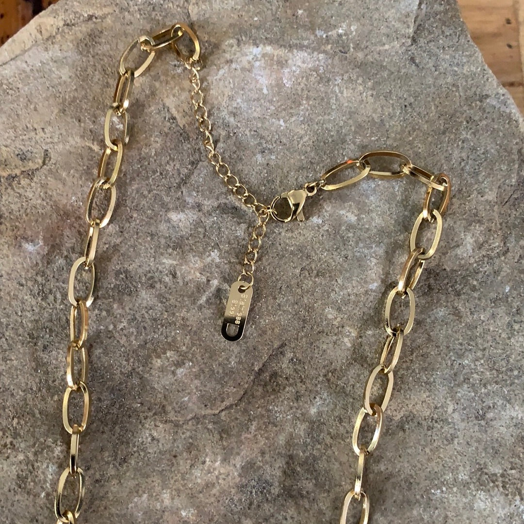 Padlock Necklace Gold Paper Clíp Necklace CZ Padlock 